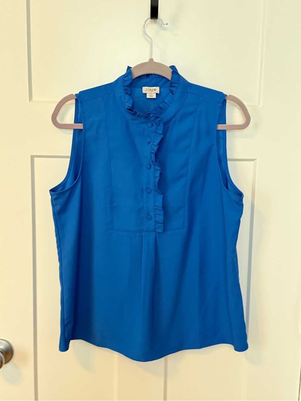 J. Crew Ruffle-Trim Sleeveless Shell in Bright Blue